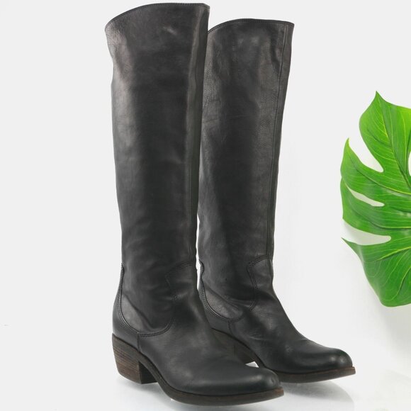 Vic Matie Shoes - Vic Matie Womens Tall Boot Size 7.5 Black Leather Western Riding Low Heel Italy